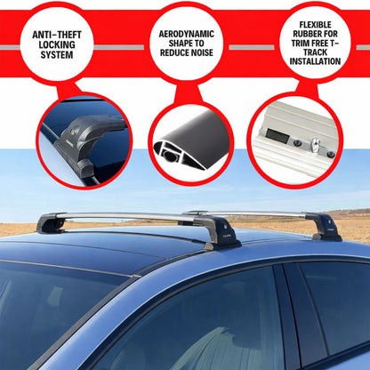 Lockable Roof Bars for Renault Trafic II 2003-2016 | Fixpoint No Roof Rails 2 Pcs Black