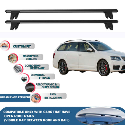 Lockable Roof Rack Cross Bars for Skoda Octavia SW 2012-2019 | Heavy Duty Rail Carrier 2 Pcs Black