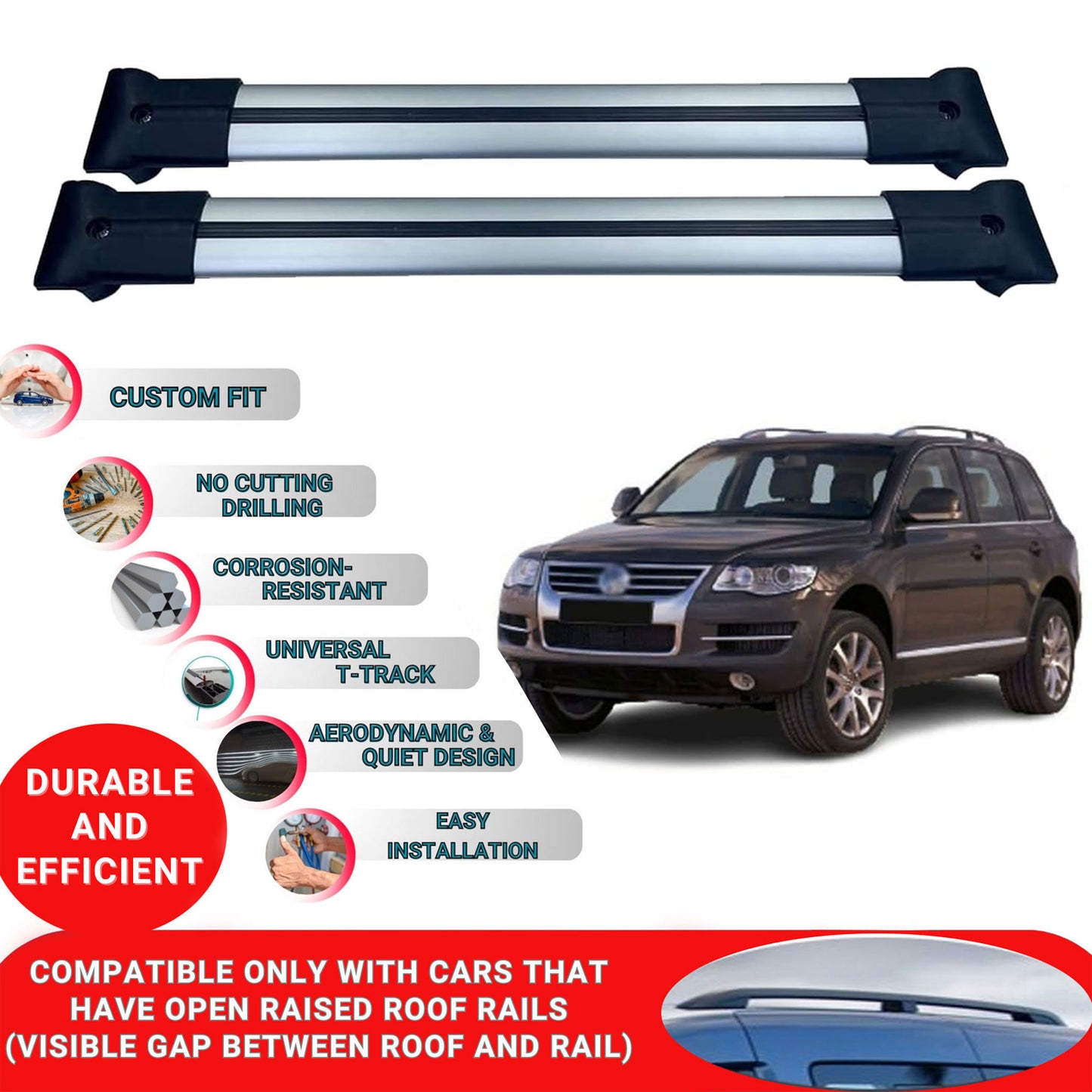 Roof Racks Cross Bars For Vw Touareg 1 2003-2010 2 Pcs Grey
