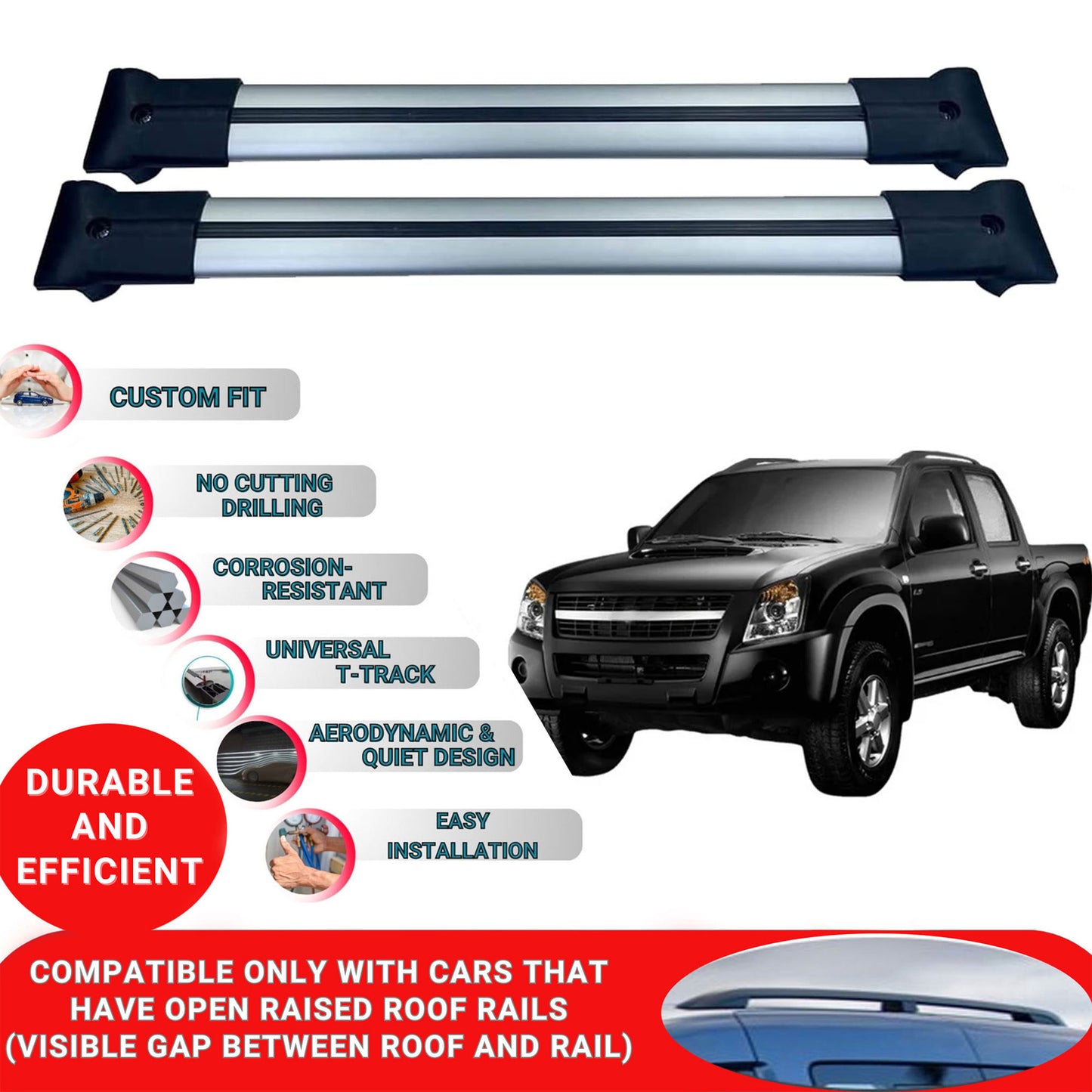 Roof Racks Cross Bars For Isuzu D-Max 2012-2018 2 Pcs Grey
