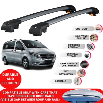 Roof Bar for Mercedes V-Class W447 2015-2024 Lockable Roof Rack Cross Bars 2 Pcs Grey