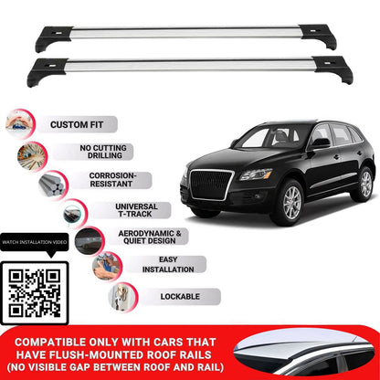 Roof Bars for Audi Q5 2008-2017 Lockable Roof Rack Cross Bars 2 Pcs Grey