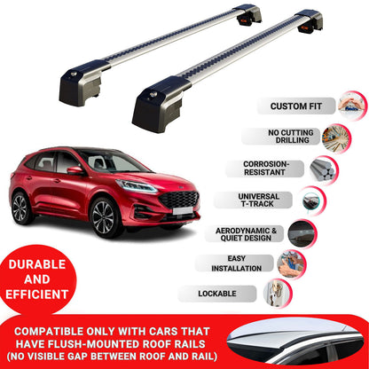 Roof Bars Rack for Ford Kuga 2020+ Lockable Rail Carrier 2 Pcs Grey
