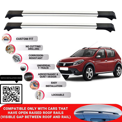 Roof Rack Cross Bars for Dacia Sandero Stepway 2009-2012 Lockable 2 Pcs Grey