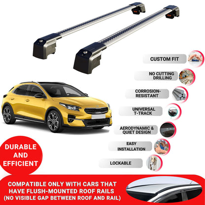 Roof Bars Rack for Kia Xceed (CD) 2019+ Lockable Rail Carrier 2 Pcs Grey