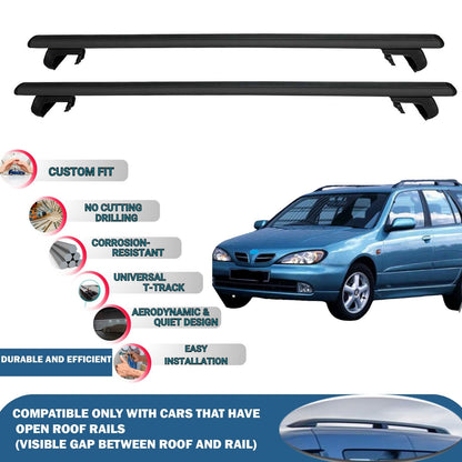 Roof Rack Cross Bars for Nissan Primera Estate 1996-2003 Rail Carrier for Roof Tents 2 Pcs Black