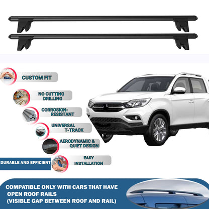 Lockable Roof Rack Cross Bars for Ssangyong Musso 2016-2023 | Heavy Duty Rail Carrier 2 Pcs Black