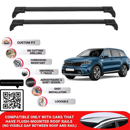 Roof Bars for Kia Sorento 2021+ Lockable Roof Rack Cross Bar 2 Pcs Black