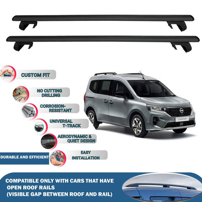 Roof Rack Cross Bars for Nissan Townstar Combi/Van 2022 Onwards Rail Carrier for Roof Tents 2 Pcs Black