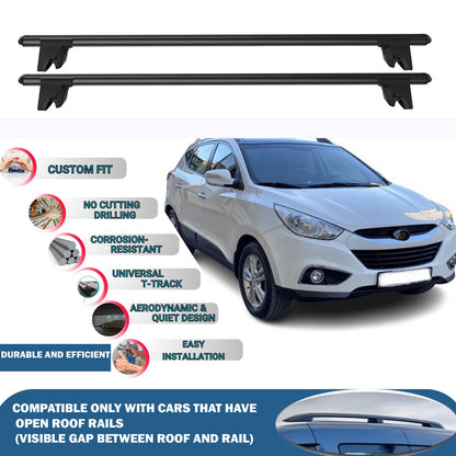 Lockable Roof Rack Cross Bars for Hyundai Ix35 Lm 2010-2015 | Heavy Duty Rail Carrier 2 Pcs Black