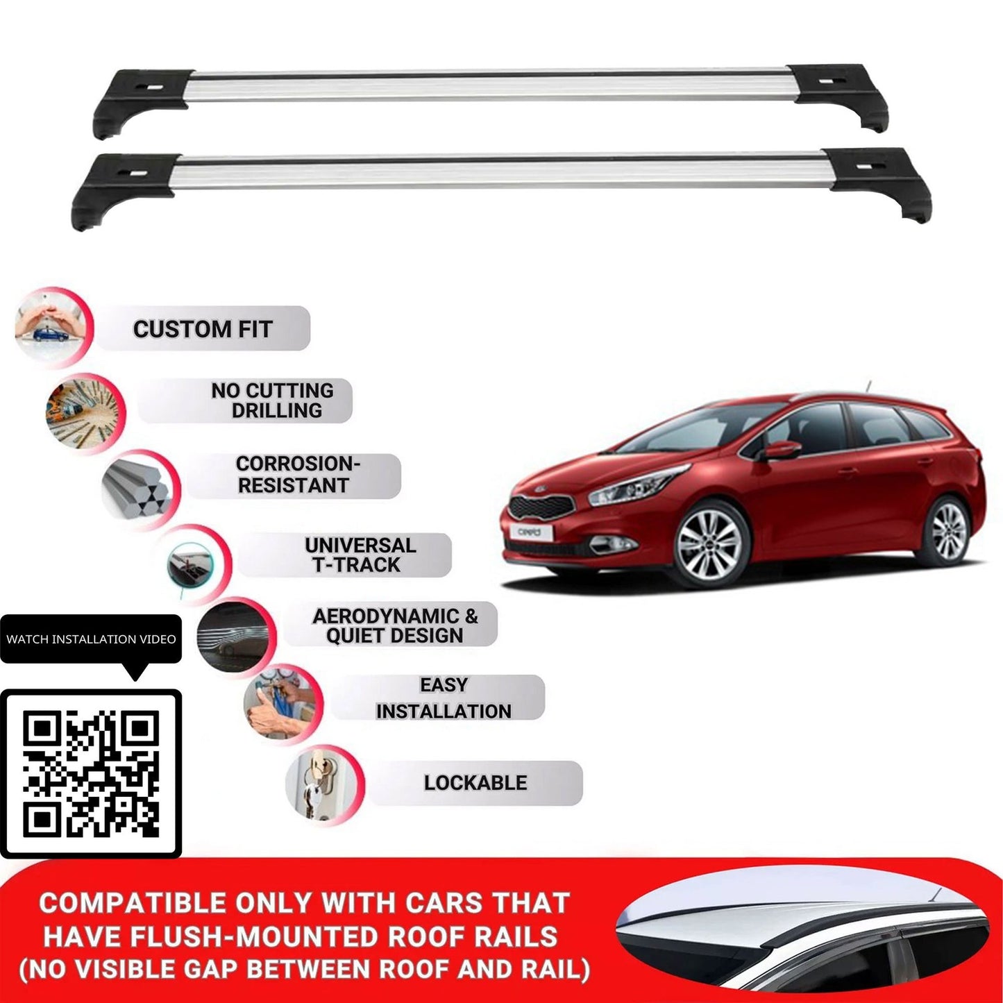 Roof Bars for Kia Ceed 2012-2018 Lockable Roof Rack Cross Bars 2 Pcs Grey