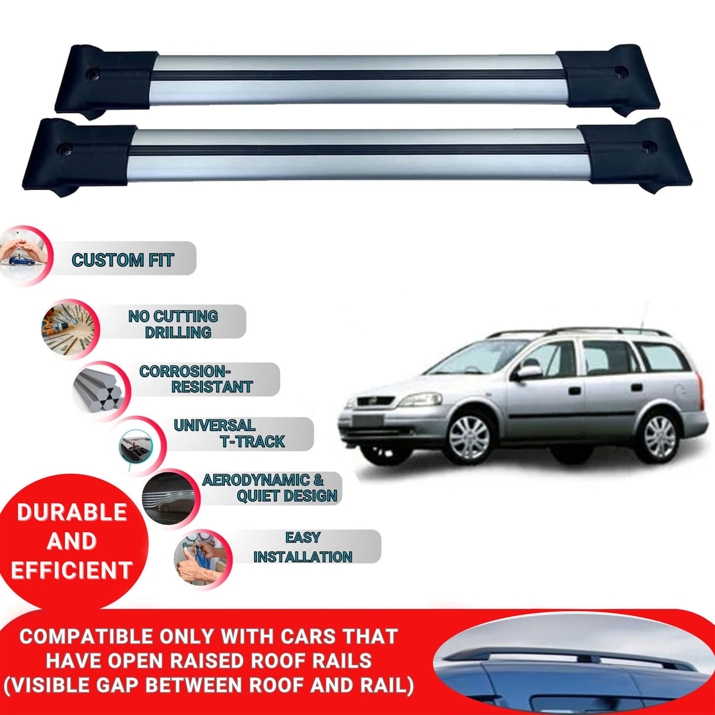 Roof Racks Cross Bars ForVauxhallAstra G Sw 1998-2004 2 Pcs Grey