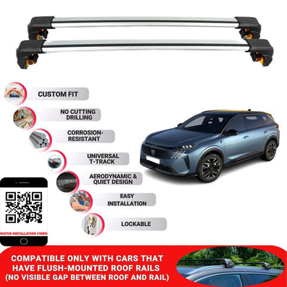 Premium Roof Bars For Peugeot 5008 Suv 2024+ Secure Roof Rack Cross Bar 2 Pcss Grey
