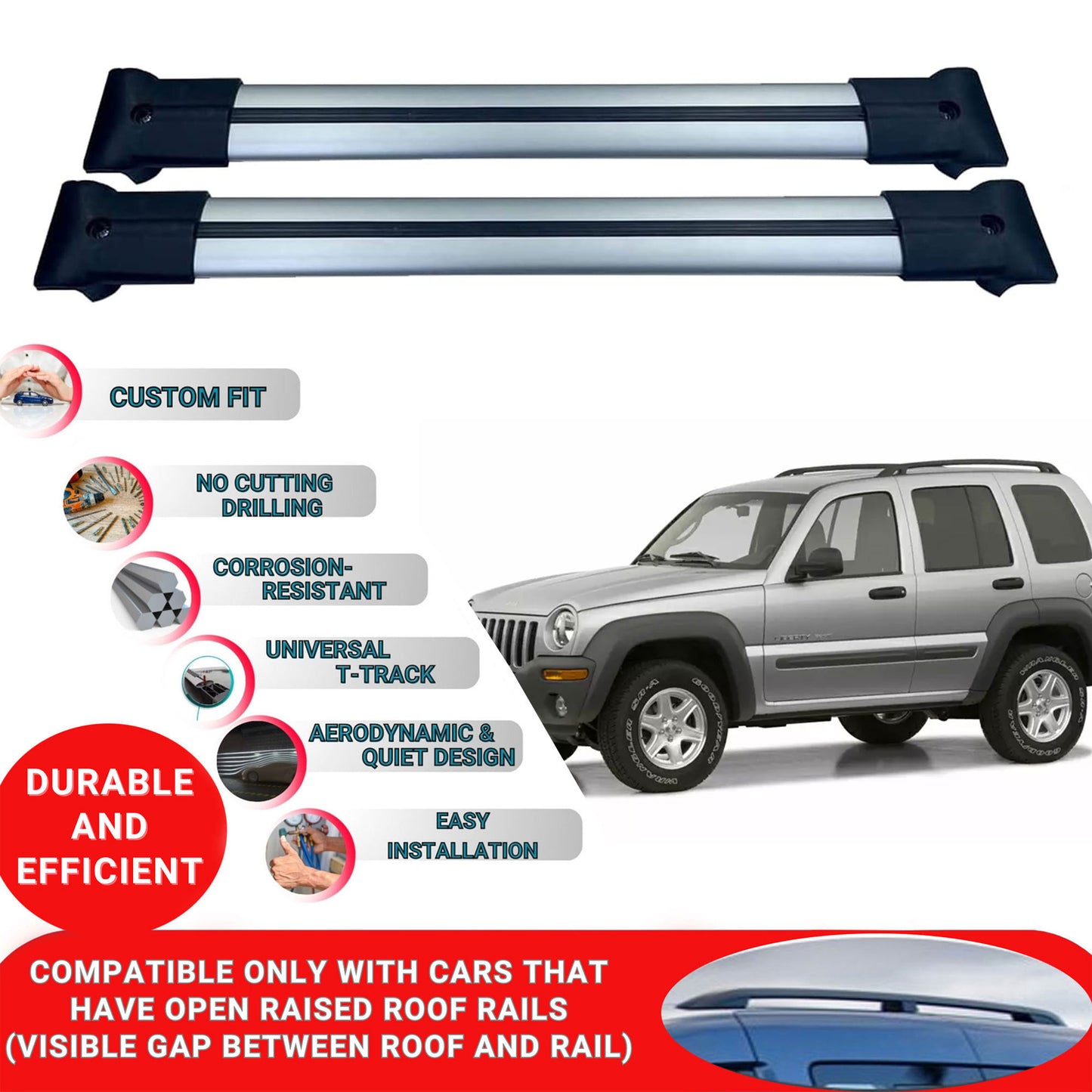 Roof Racks Cross Bars For Jeep Liberty 2002-2007 2 Pcs Grey