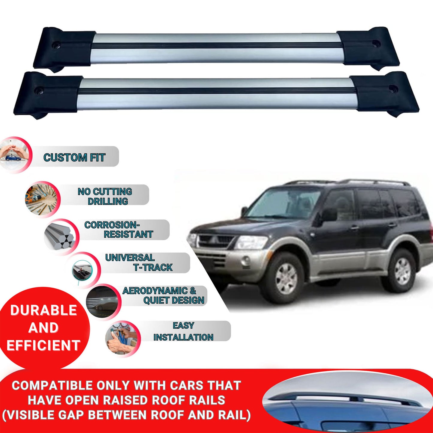 Roof Racks Cross Bars For Mitsubishi Pajero V60 1999-2006 2 Pcs Grey