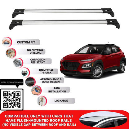 Roof Bars for Hyundai Kona Os 2017-2023 Lockable Roof Rack Cross Bars 2 Pcs Grey