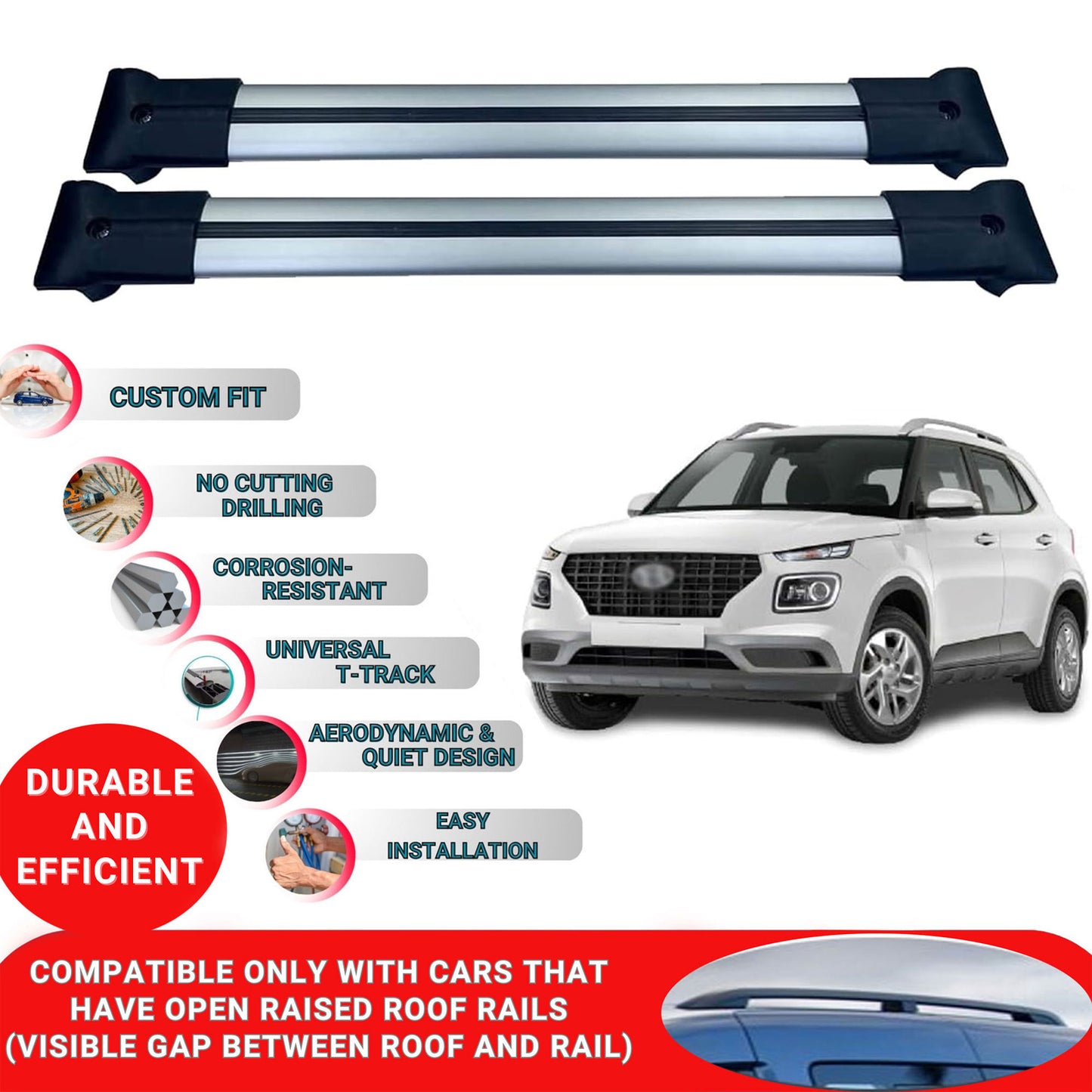 Roof Racks Cross Bars For Hyundai Venue Qx 2019-2023 2 Pcs Grey