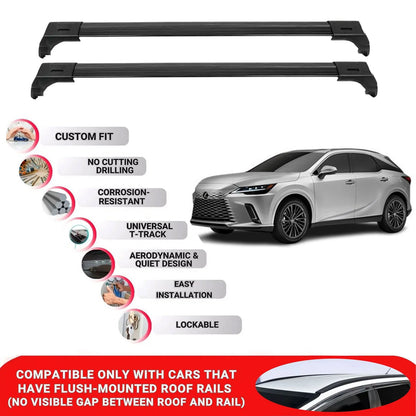 2X Roof Bars for Lexus RX Serie RX350L/450H/450Hl 2023+ Lockable Roof Rack Black