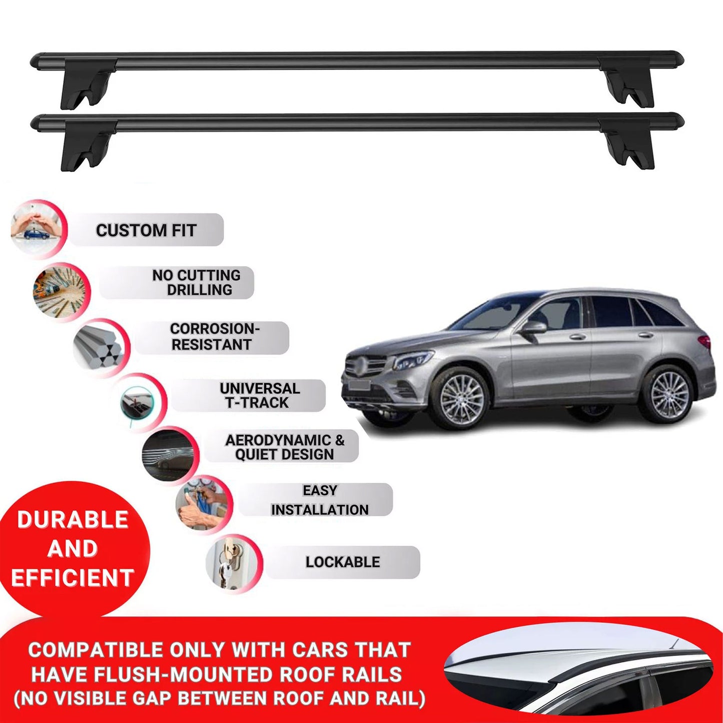 Premium Roof Bars for Mercedes Glc X253 2015-2022 Roof Rack Cross Bars 2 Pcs Black