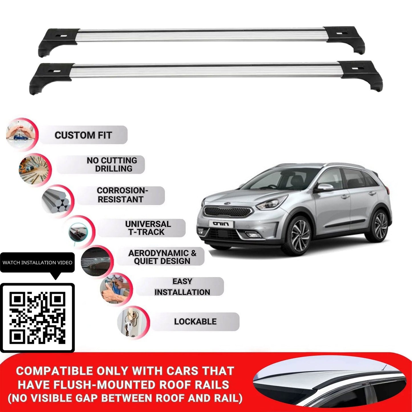 Roof Bars for Kia E-Niro 2018-2022 Lockable Roof Rack Cross Bars 2 Pcs Grey
