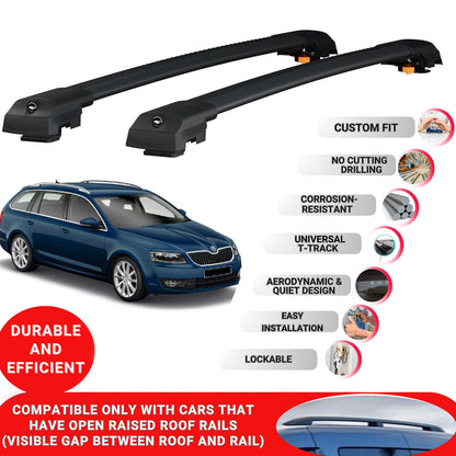 Roof Bar for Skoda Octavia Estate 2012-2019 Lockable Roof Rack Cross Bars 2 Pcs Black
