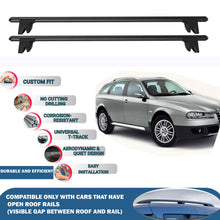 Lockable Roof Rack Cross Bars for Alfa Romeo 156 Sportwagon 2000-2007 | Heavy Duty Rail Carrier 2 Pcs Black