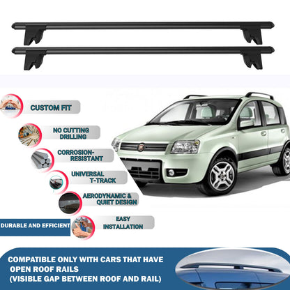 Lockable Roof Rack Cross Bars for Fiat Panda 2003-2012 | Heavy Duty Rail Carrier 2 Pcs Black