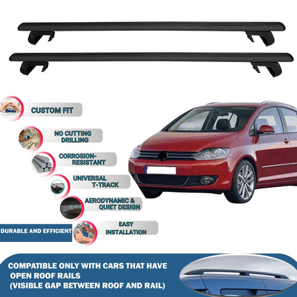 Roof Rack Cross Bars for Volkswagen Golf Plus 2005-2009 Rail Carrier for Roof Tents 2 Pcs Black