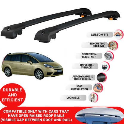 Roof Bar for Citroen C4 Grand Picasso 2006-2013 Lockable Roof Rack Cross Bars 2 Pcs Black