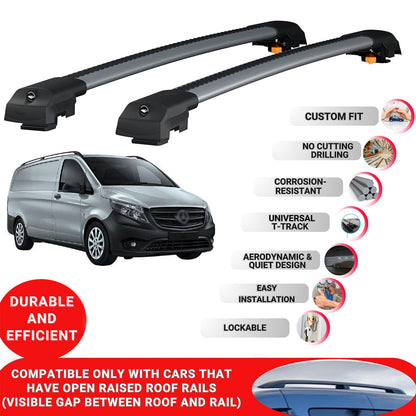 Roof Bar for Mercedes-Benz Vito W447 2015-2024 Lockable Roof Rack Cross Bars 2 Pcs Grey