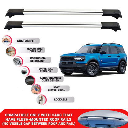 2X Car Roof Rack Cross Bars for Ford Bronco Sport 2021+ Lockable Roof Bars Grey