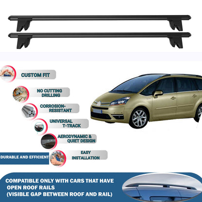 Lockable Roof Rack Cross Bars for Citroen C4 Grand Picasso 2006-2013 | Heavy Duty Rail Carrier 2 Pcs Black