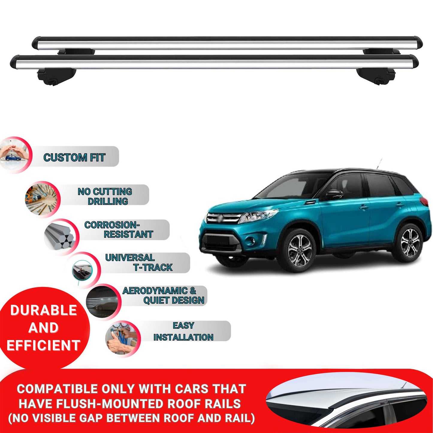 Roof Bars For Suzuki Vitara LY 5 Doors 2015-2023 Roof Rack Cross Bars 2 Pcs Grey