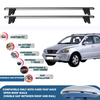 Lockable Roof Rack Cross Bars for Kia Sorento BL 2002-2009 | Heavy Duty Rail Carrier 2 Pcs Grey