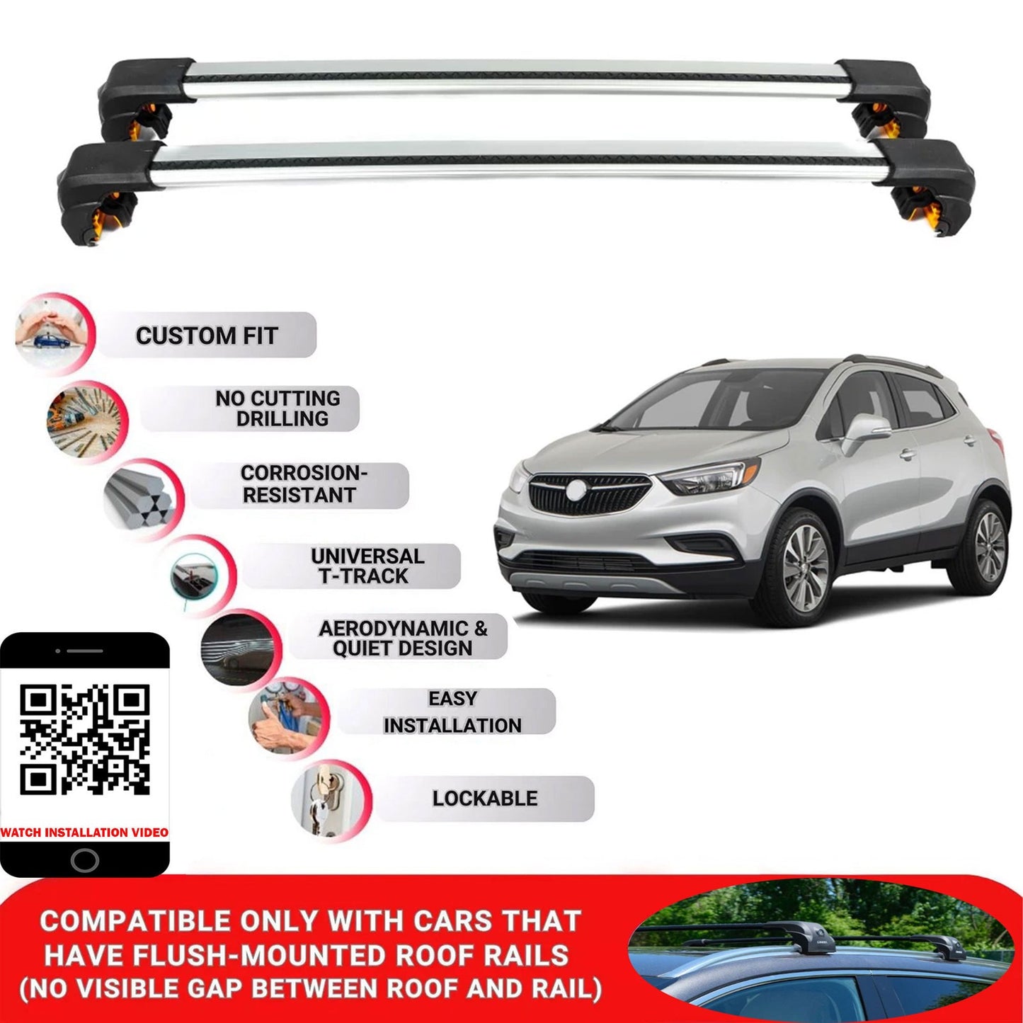 Premium Roof Bars For Buick Encore 2019-2023 Secure Roof Rack Cross Bar 2 Pcss Secure Grey
