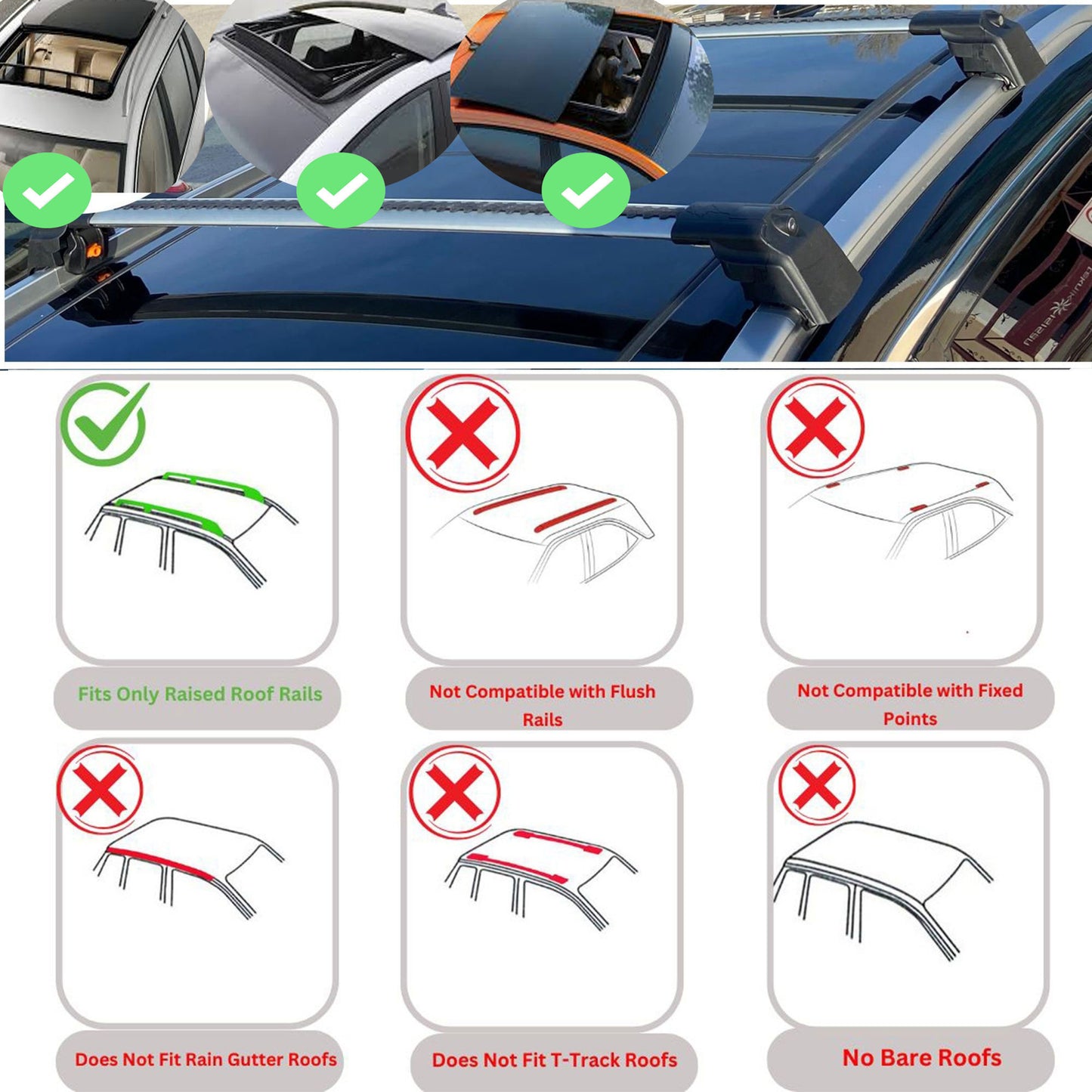 Roof Bar Rack for Hyundai Tucson (LM) 2010-2015 Lockable Cross Bars 2 Pcs Grey