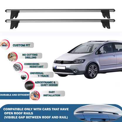 Lockable Roof Rack Cross Bars for Vw Golf Plus 2009-2014 | Heavy Duty Rail Carrier 2 Pcs Grey