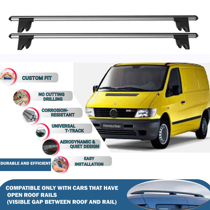 Lockable Roof Rack Cross Bars for Mercedes Vito Van 1996-2004 | Heavy Duty Rail Carrier 2 Pcs Grey