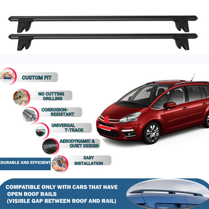 Lockable Roof Rack Cross Bars for Citroen C4 Picasso 2006-2012 | Heavy Duty Rail Carrier 2 Pcs Black