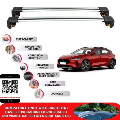 Premium Roof Bars For Ford Focus Active Hb 2019+ Secure Secure Roof Rack Cross Bar 2 Pcs 2 Pcs Grey
