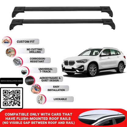Roof Bars for Bmw X1 U11 2023+ Lockable Roof Rack Cross Bars 2 Pcs Black