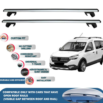 Roof Rack Cross Bars for Dacia Dokker 2012-2023 Rail Carrier for Roof Tents 2 Pcs Grey