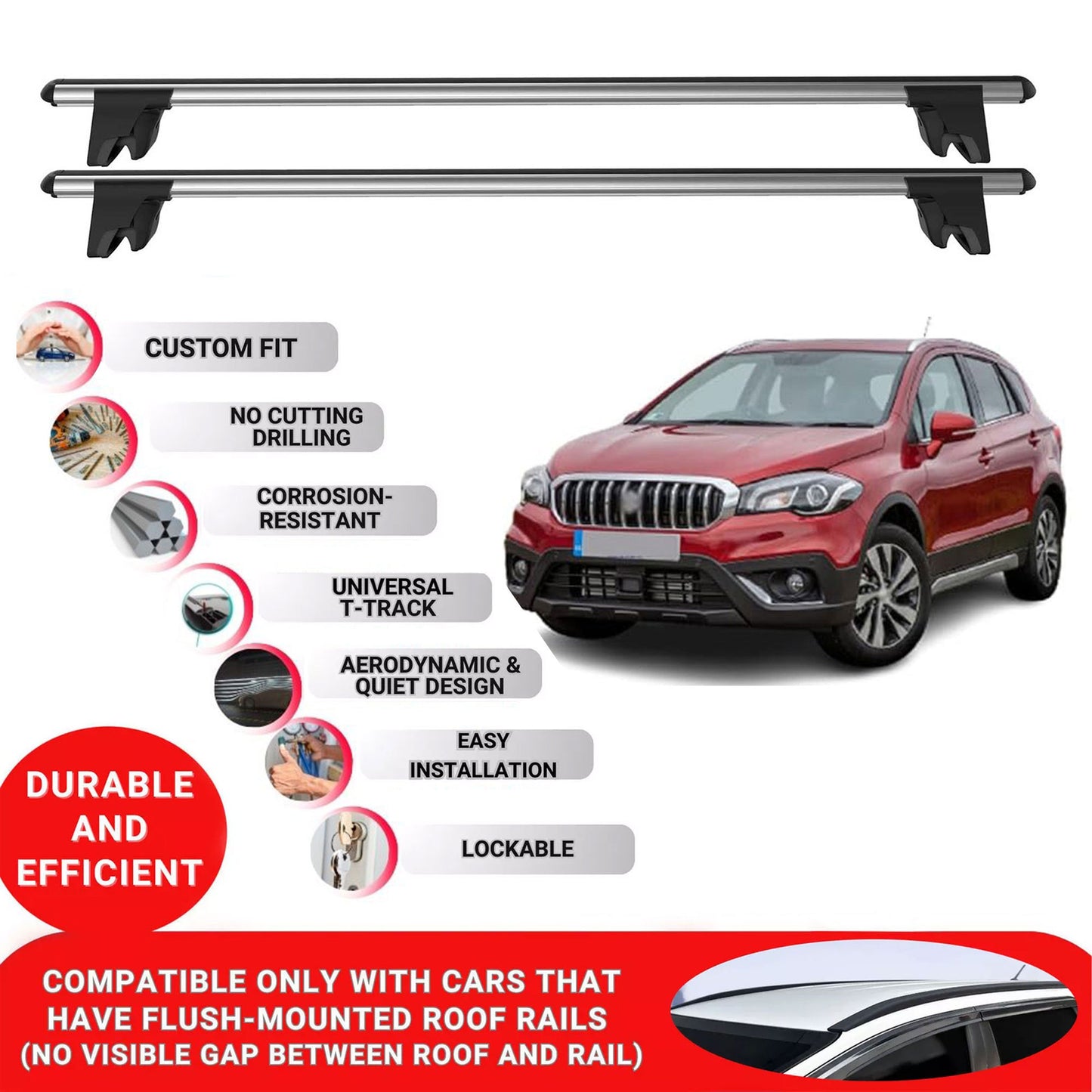 Premium Roof Bars for Suzuki S-Cross 2013-2021 Lockable Roof Rack Cross Bars 2 Pcs Grey