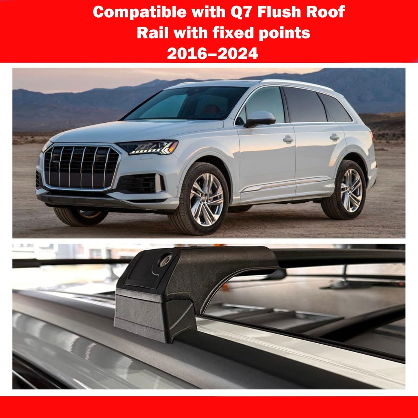 Car Roof Bars for Audi Q7 2016-2025 Lockable Roof Rack Cross Bars 2 Pcs Grey