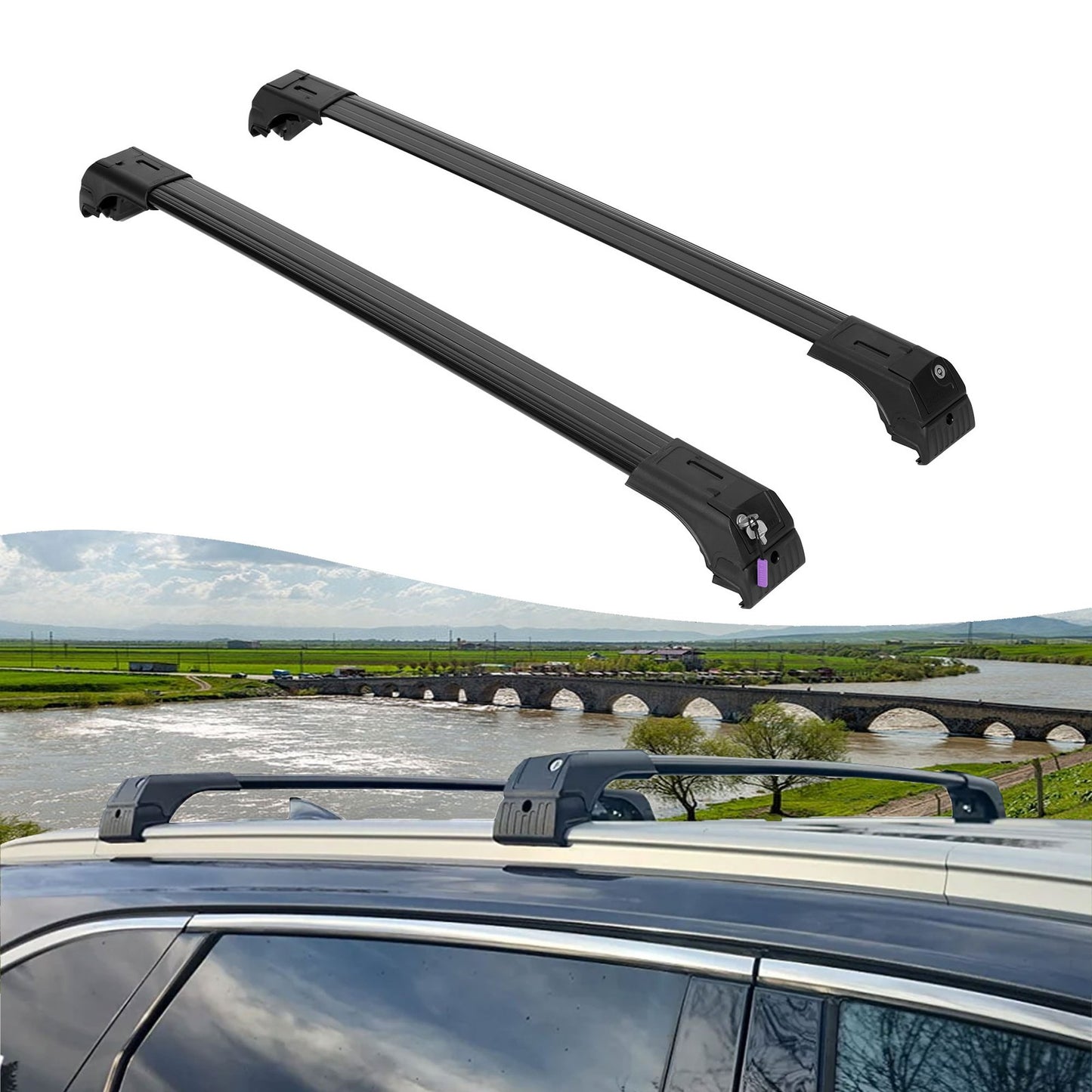 Roof Bars for Mg Hs 2024+ Lockable Roof Rack Cross Bars 2 Pcs Black