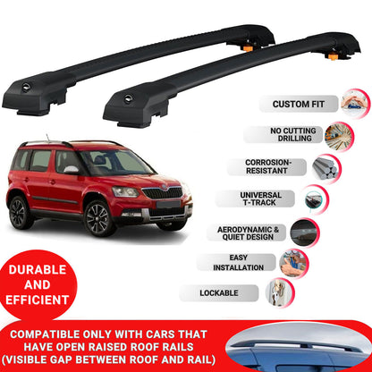 Roof Bar for Skoda Yeti (5L) 2009-2017 Lockable Roof Rack Cross Bars 2 Pcs Black
