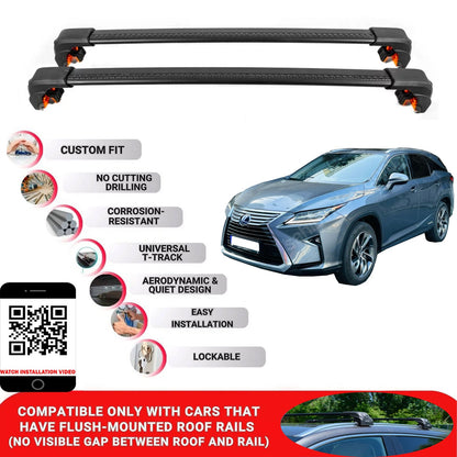 Premium Roof Bars For Lexus Rxl-Series Suv 2018-2022 Secure Roof Rack Cross Bar 2 Pcss Black