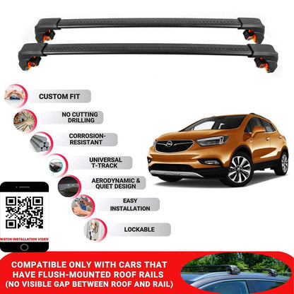 Premium Roof Bars For Opel Mokka X Suv 2016-2020 Secure Roof Rack Cross Bar 2 Pcss Black