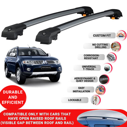 Roof Bar for Mitsubishi Pajero Sport 2008-2016 Lockable Roof Rack Cross Bars 2 Pcs Grey