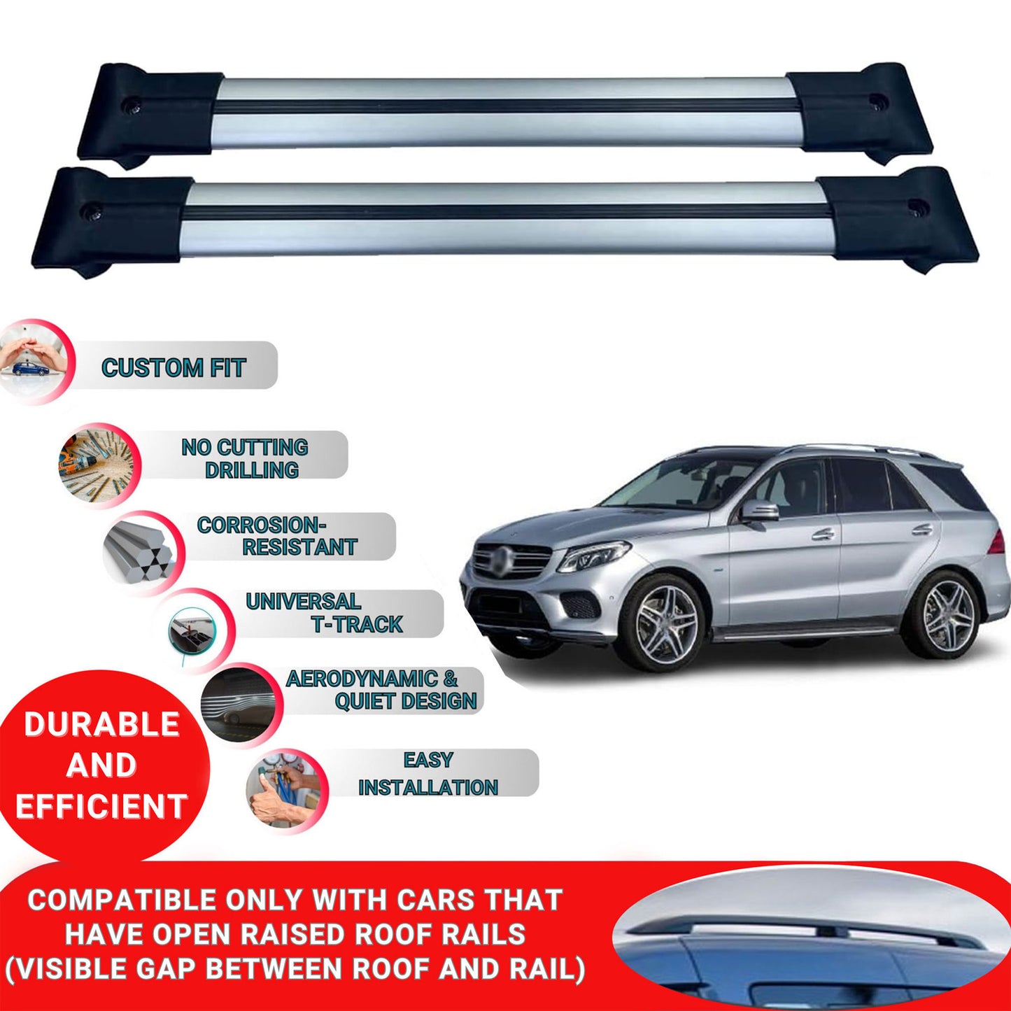Roof Racks Cross Bars For Mercedes Gle-Class W166 Fl 2015-2018 2 Pcs Grey
